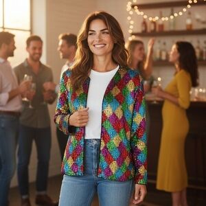 Jean for Joseph Le Bon Sequin Harlequin Diamond Jacket Multicolor NWT Size L